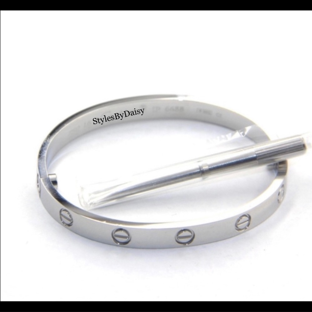 Luxury Love Silver Stainless Steel 18k gold plated Bangle Bracelet engraved 18cm
